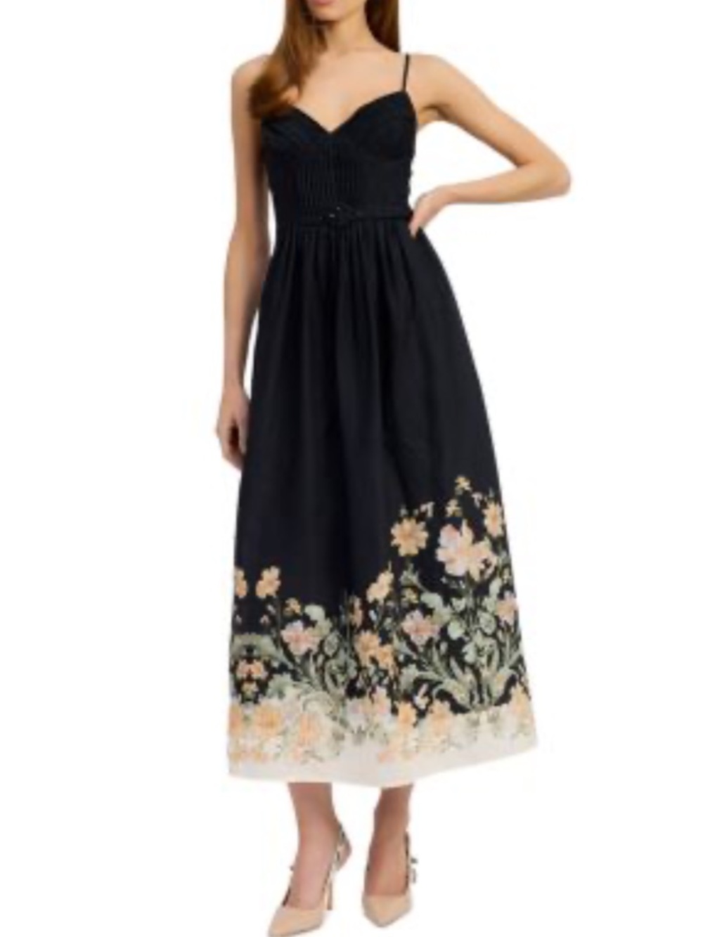 En saison NWOT Iris belted floral print midi dress black ginger sz s